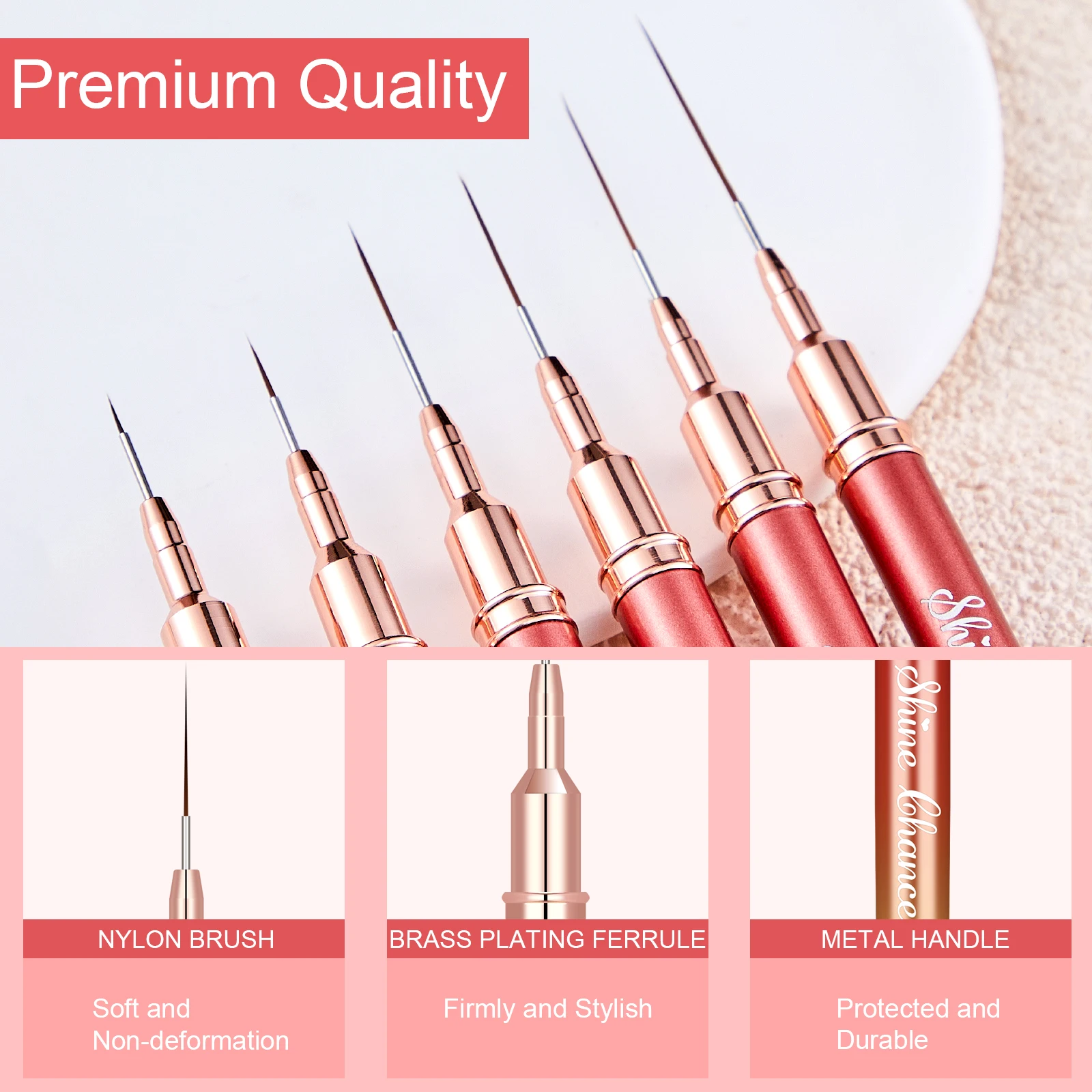 6Pcs Transparent French Stripe Liner Kolinsky Brush 3D Tips Manicure Ultra-thin Line Drawing Pen Brushes Painting Nail Art Tools 3