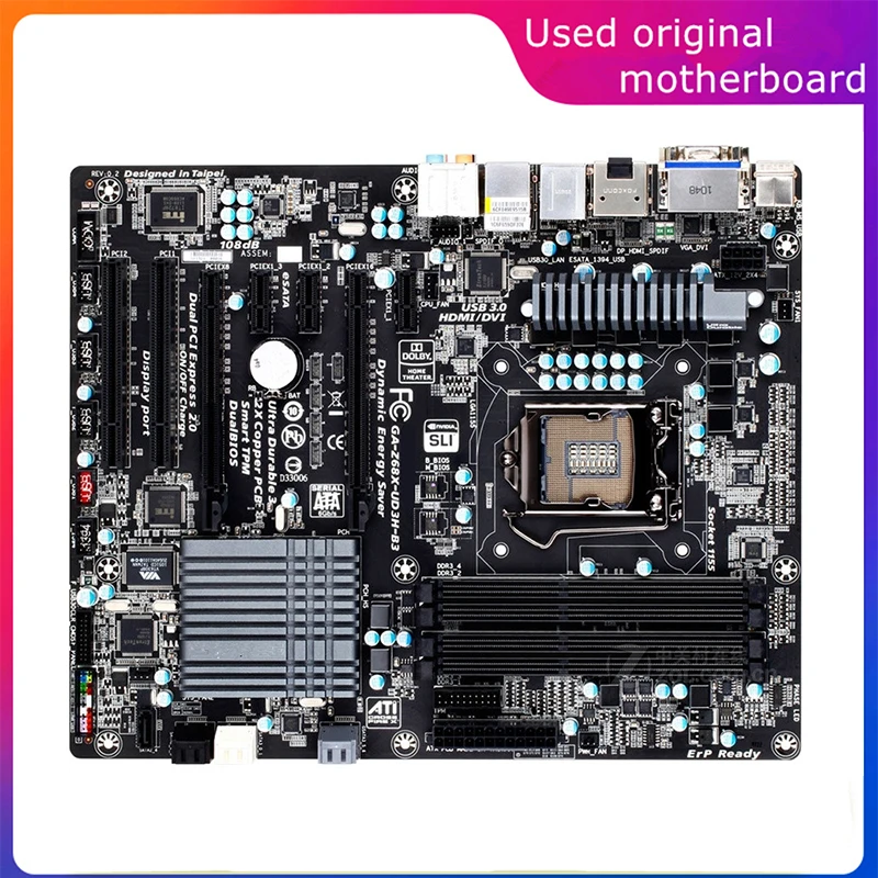 

Б/у материнская плата LGA 1155 для Intel Z68 GA-Z68X-UD3H-B3 компьютера USB3.0 SATA3, DDR3 32G, десктопная материнская плата