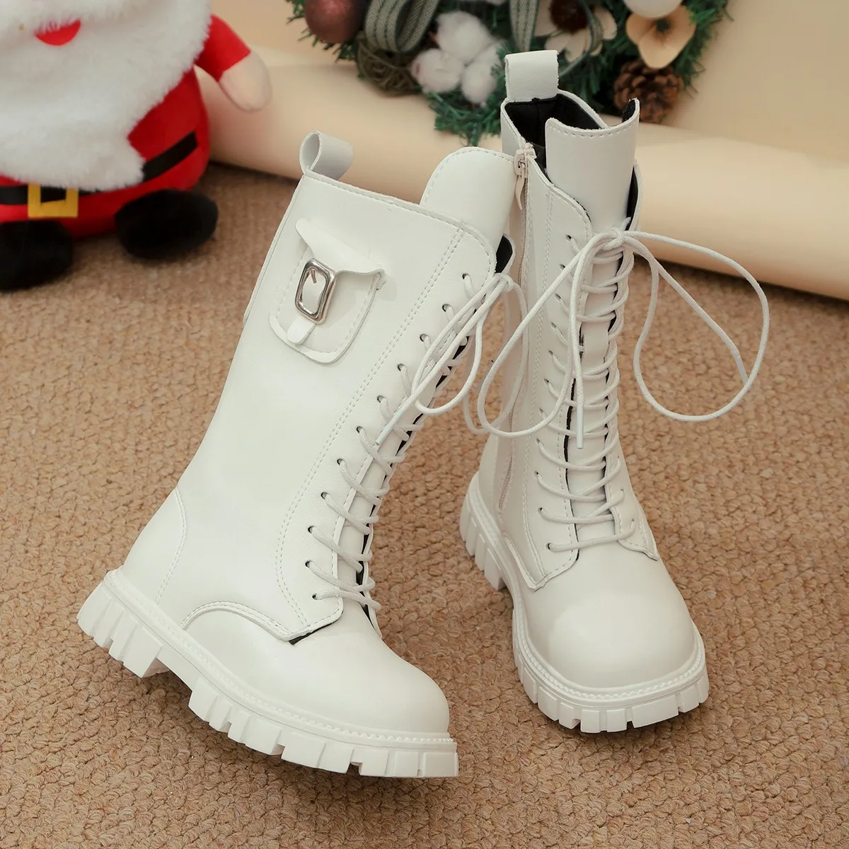 Girls Soft Leather Mid Calf Boots for Autumn Winter
