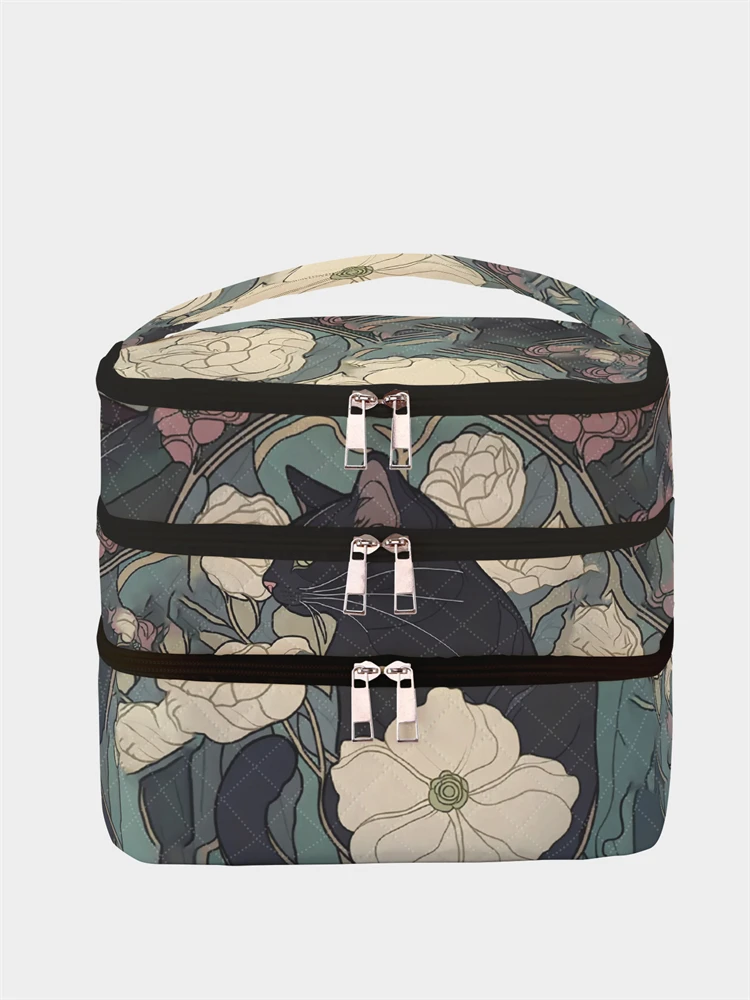 1Pc, Black Cat Pattern 3-Layer Cosmetic Bag, Multi-Functional Makeup Management Bag, Bathtub Shower, Wallet, Portable Cosmetics, Lipstick, Brush, Skin Care Organizer 1Pc, Starry Sky Pattern 3-Layer Cosmetic Bag, Multi-Functional Makeup Management Bag, Bathtub Shower, Wallet, Portable Cosmetics, Lipstick, Brush, Skin Care Organizer