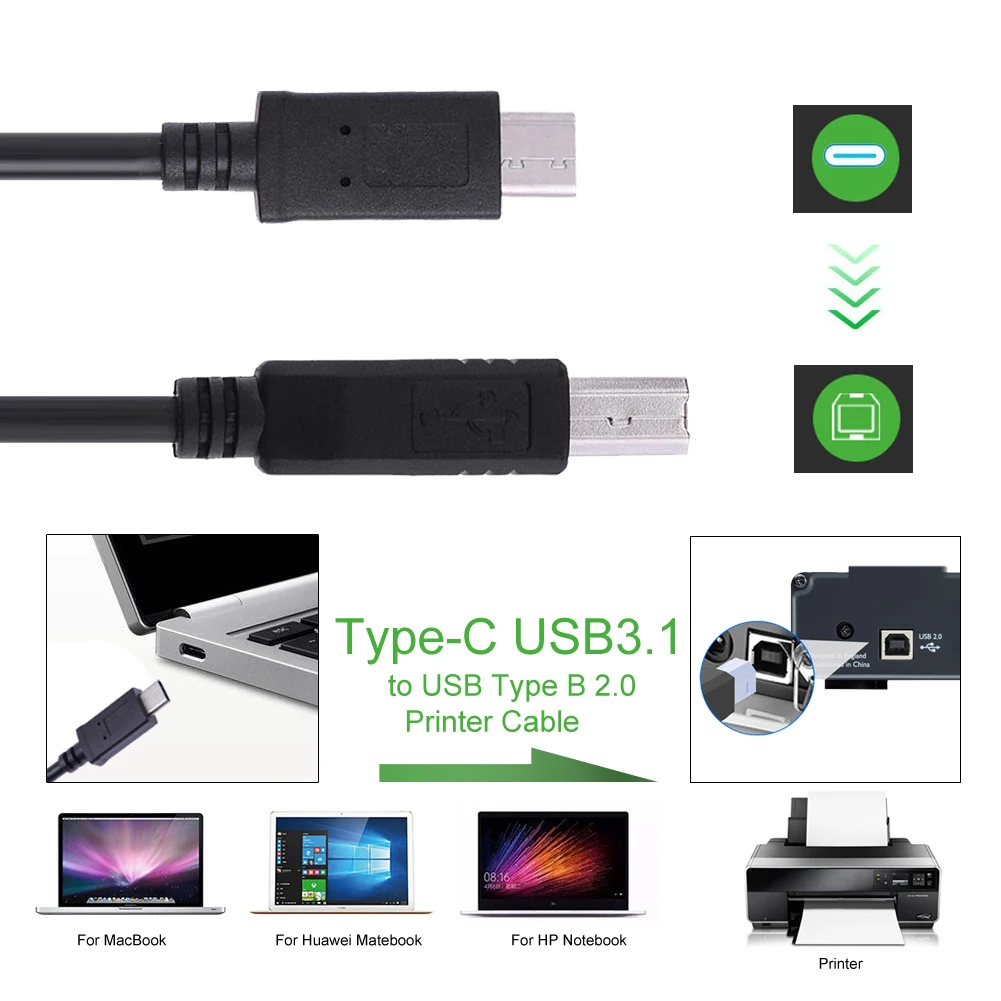 USB C-USB B 프린터 케이블 유형-B-MacBook Pro/Air용 유형-C Yamaha 피아노 MIDI 키보드 DJ 컨트롤러용 USB-C MIDI 케이블