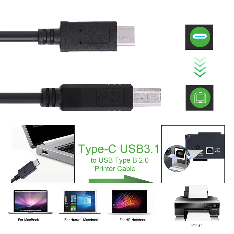 Cavo stampante per iPad e iPhone, da Lightning a USB tipo B in nylon intrecciato, LinQ - 1 metro e 50 - Italiano
