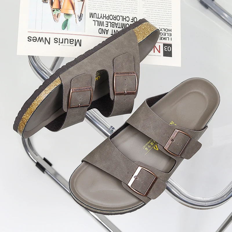 Leather Slipper Same Gender Design Summer Comfort Hotel Beach Sandals Slip on Light Flats Male Trends Double Buckle Slippers