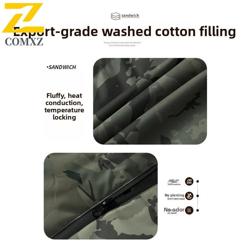 2025 Men's Camo Hooded Jacket  Winter Thermal Coat Waterproof Windproof Military Style Outdoor Travel Parka with Fleece Lining