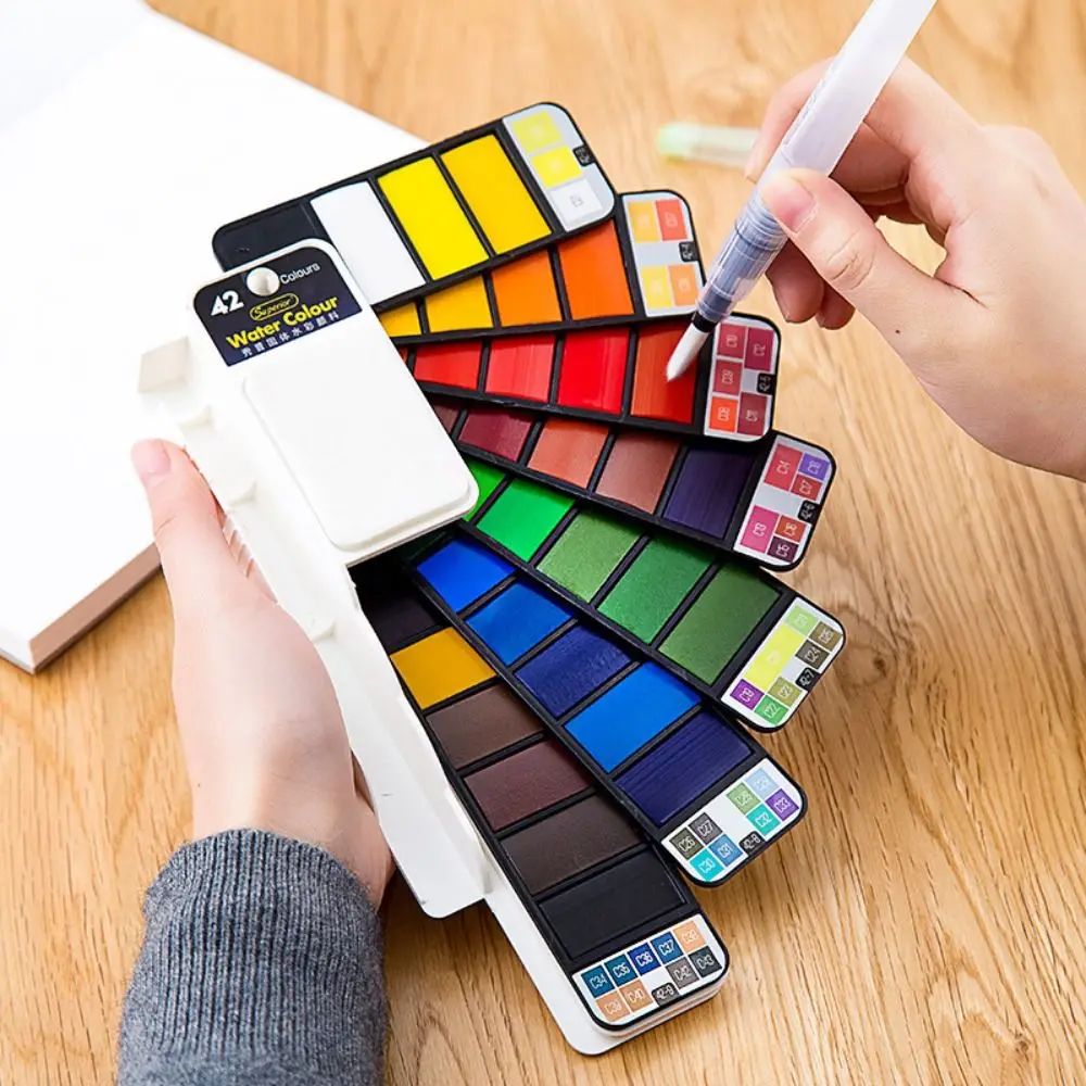 Folding Watercolor Paint Set Solid 18/24/36/42 Colors Painting Pigment Set with Water Brush Pen Watercolor Pigment Students 2