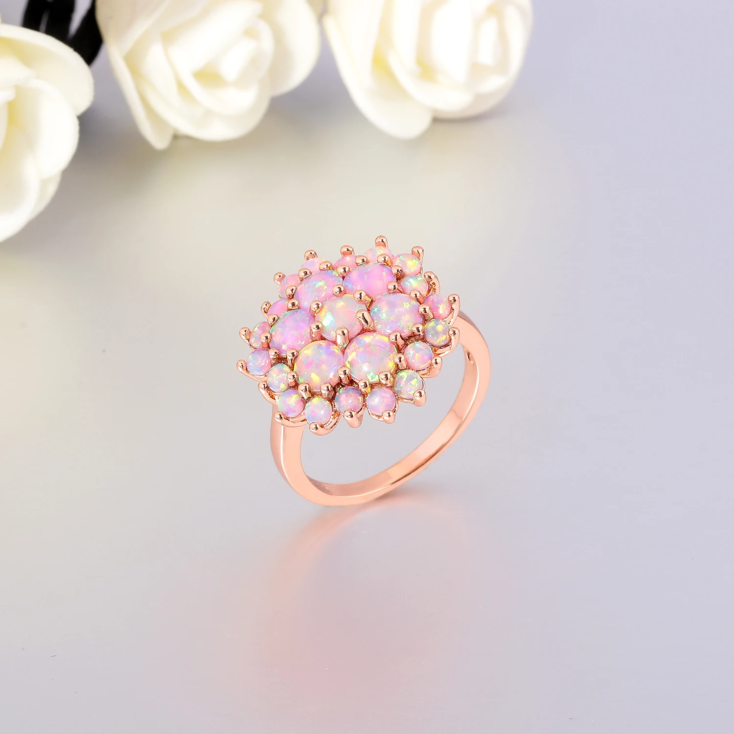 CiNily Pink Round Fire Opal Stone Rings Rose Gold Plated Flowers Bloom Plant Big Ring For Women Girls Wedding Fashion Jewelrys CiNily Pink Round Fire Opal Stone Rings Rose Gold Plated Flowers Bloom Plant Big Ring For Women Girls Wedding Fashion Jewelrys