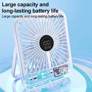 Desk Fan Portable USB Rechargeable Fan180 Tilt Folding Fan With Power Display Ultra Quiet Table Fans Office Home Adjustable Fans