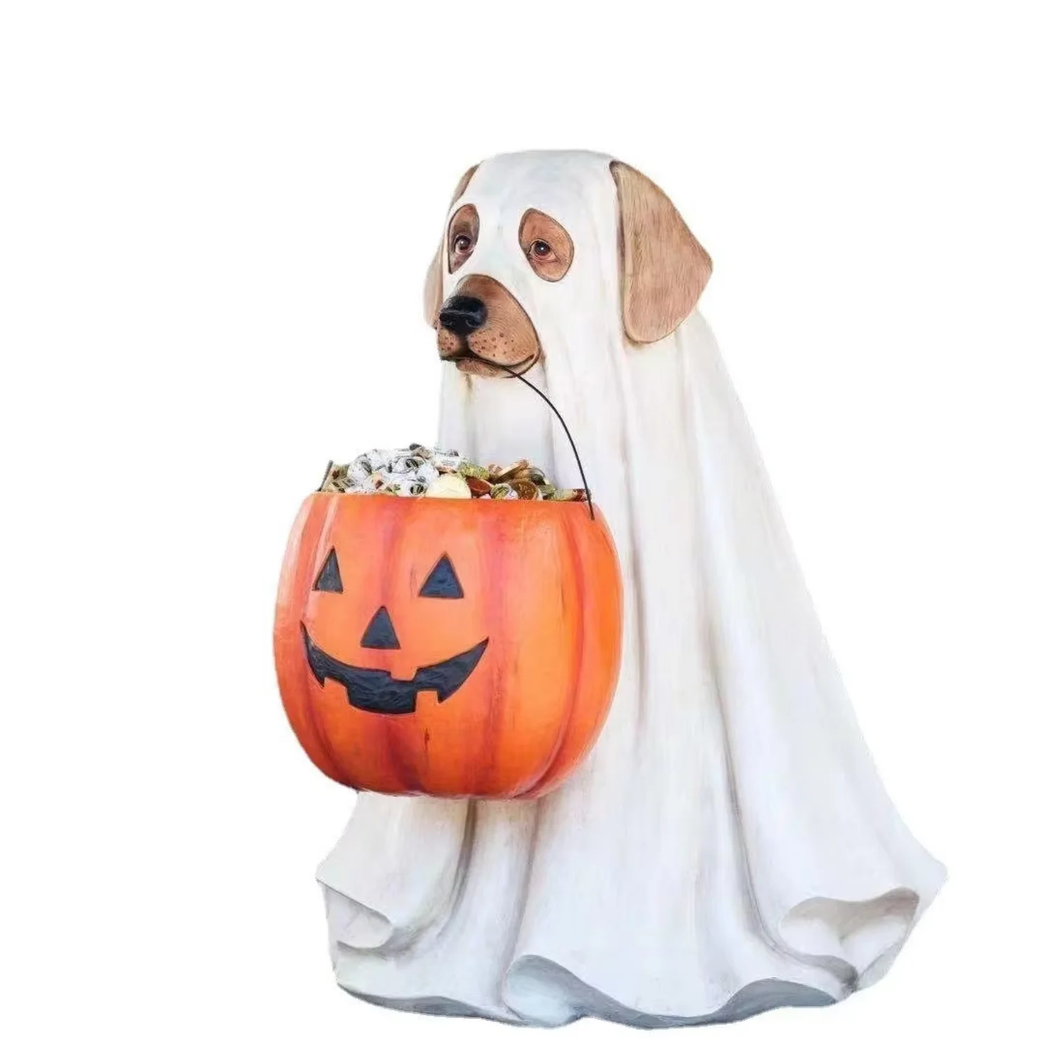 Halloween Outdoor Decoration Resin Figurines Cute Puppy Pumpkin Statue Candy Box Garden Easter Pumpkin Puppy Mischief