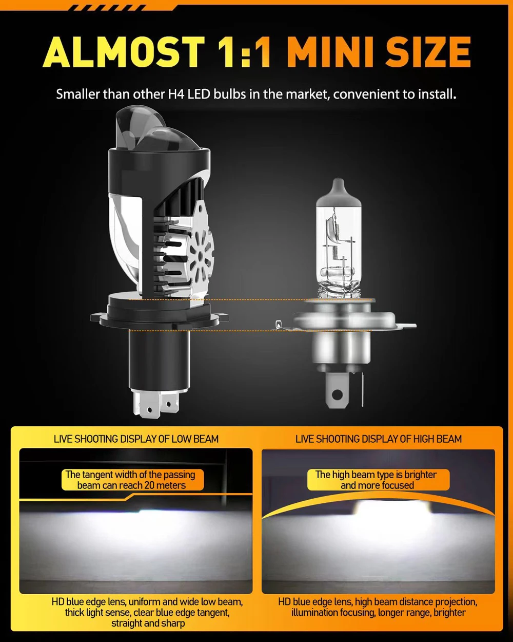 미니 프로젝터 렌즈 H4 LED 헤드라이트, 자동차 램프, 하이 로우 빔 라이트, 플러그 앤 플레이, 120W, 28000LM, 2 개