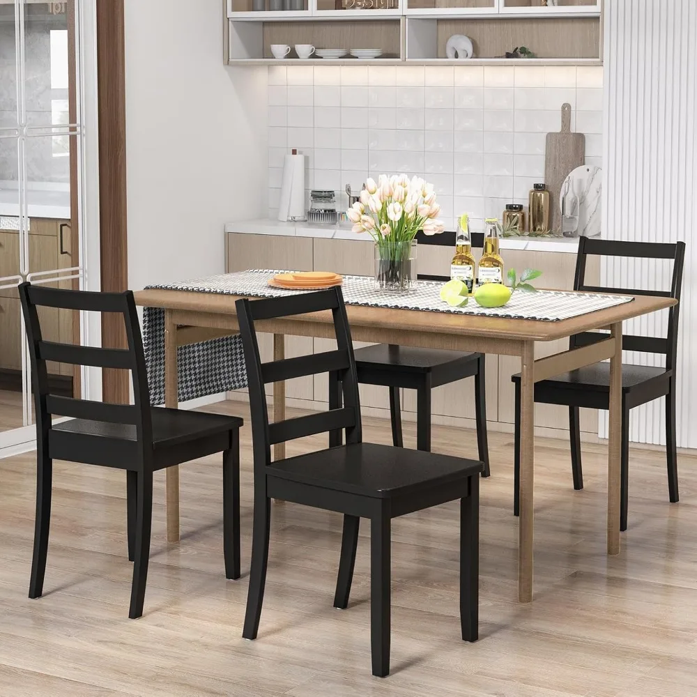 Set of 2 Wooden Armless Kitchen Chairs , Non-Slip Foot Pads, Farmhouse Style High Ladder Back Wooden Dining Room Chairs 4