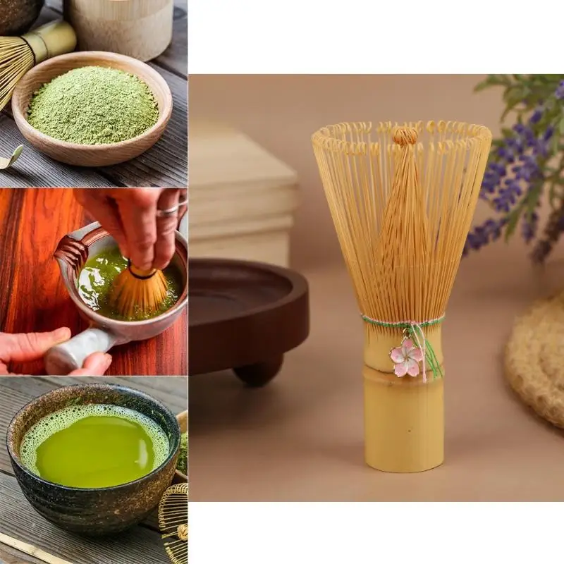 Japanese Ceremony Bamboo Chasen Matcha Green Tea Powder Whisk Tea Brush Kitchen Accessories Tea Tool With Cherry Blossom Pendant