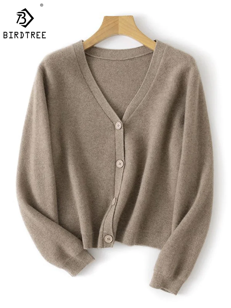 

Birdtree 100% чистый кашемир Базовая нижняя часть кардиган с v-образным вырезом с длинным рукавом однотонный теплый женский свитер пальто дизайнерская зимняя Новинка C3D160QM