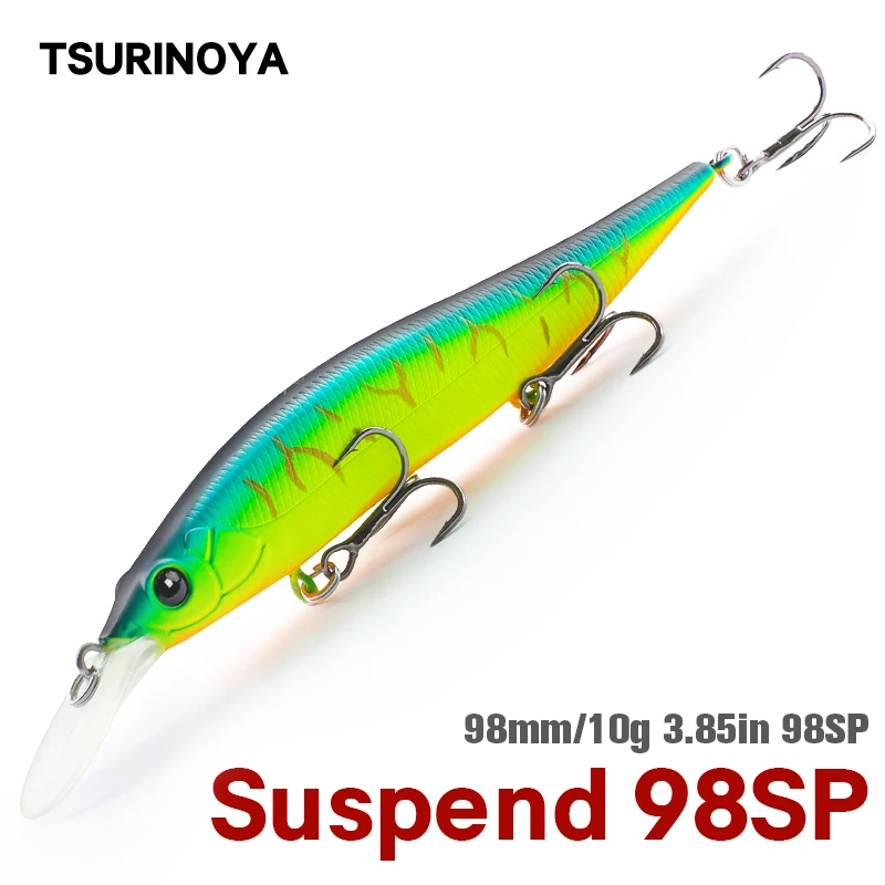 

TSURINOYA 98SP Suspending Minnow Fishing Lure AURORA 98mm 10g Max 2.2m Tungsten Weight Long Casting Bass Pike Jerkbait Hard Bait