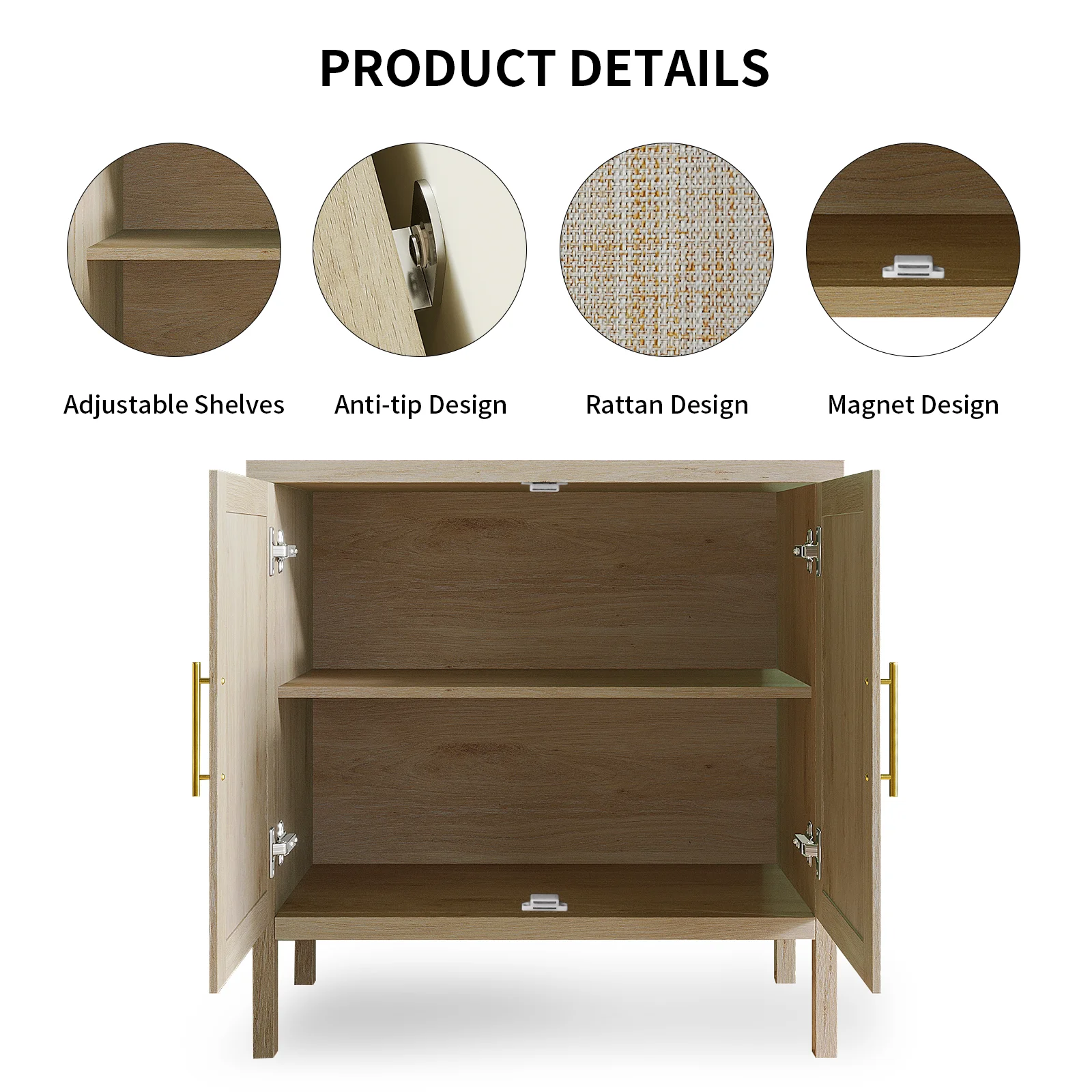 Rattan Storage Cabinet, Buffet Cabinet Sideboard with Rattan Decorated Doors, Cupboard for Hallway, Entry, Living Room 5
