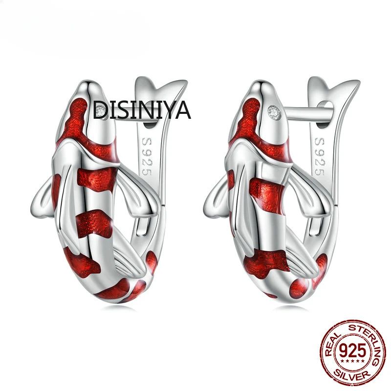 

Серьги-кольца женские из серебра 925 пробы с красной эмалью