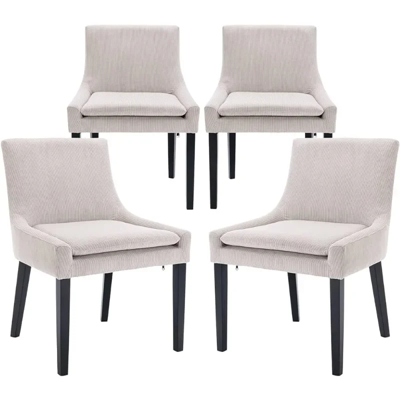 

COLAMY Modern Dining Chairs Set of 4, Upholstered Corduroy Accent Side Leisure Chairs with Mid Back and Wood Legs -Beige