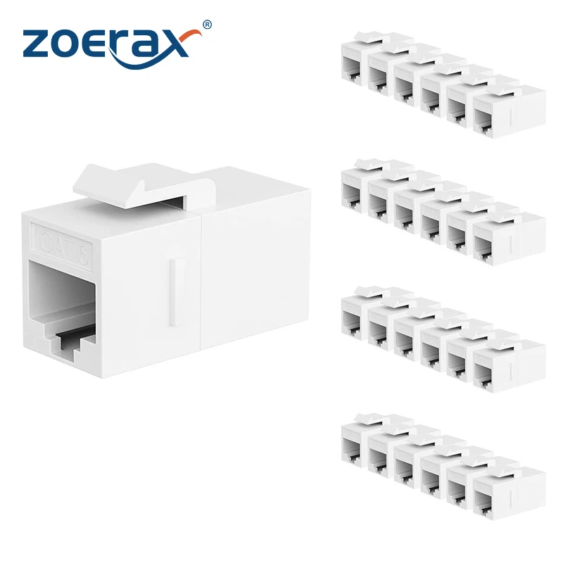 ZoeRax RJ45 CAT6 Трапецеидальный соединитель Женская к женской Вставной соединитель, UTP CAT6 Keystone встроенный соединитель белый