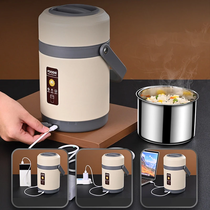USB Electric Heated Lunch Boxes Stainless Steel Food Warmer Container