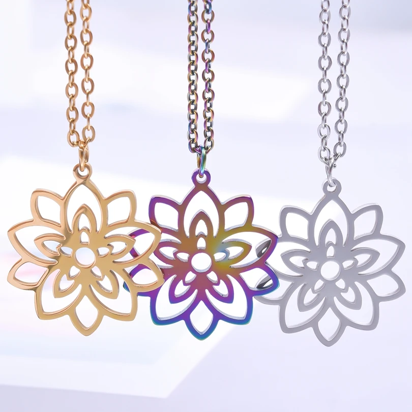 

Vintage Lotus Flower Necklace For Women/Men Stainless Steel Pendant Trendy Collar Long Chain Amulet Choker Female Jewelry Gifts