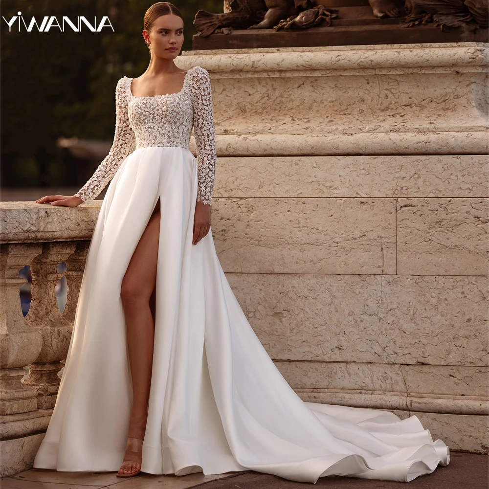 Sexy-High-Slit-Backless-Wedding-Dress-Sparkly-Appliques-Bride-Robe-2024 ...