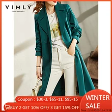 VIMLY zimowe długie kurtki dla kobiet Vintage podwójne piersi ząbkowany gruby, ciepły płaszcz elegancki żeński płaszcz F8770