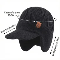 SUPER WARM Winter Beanie Hat Men Women Thick Fleece Lined Cap with Earflaps Visor Brim Outdoor Windproof Ski Snow Hat Knit 3