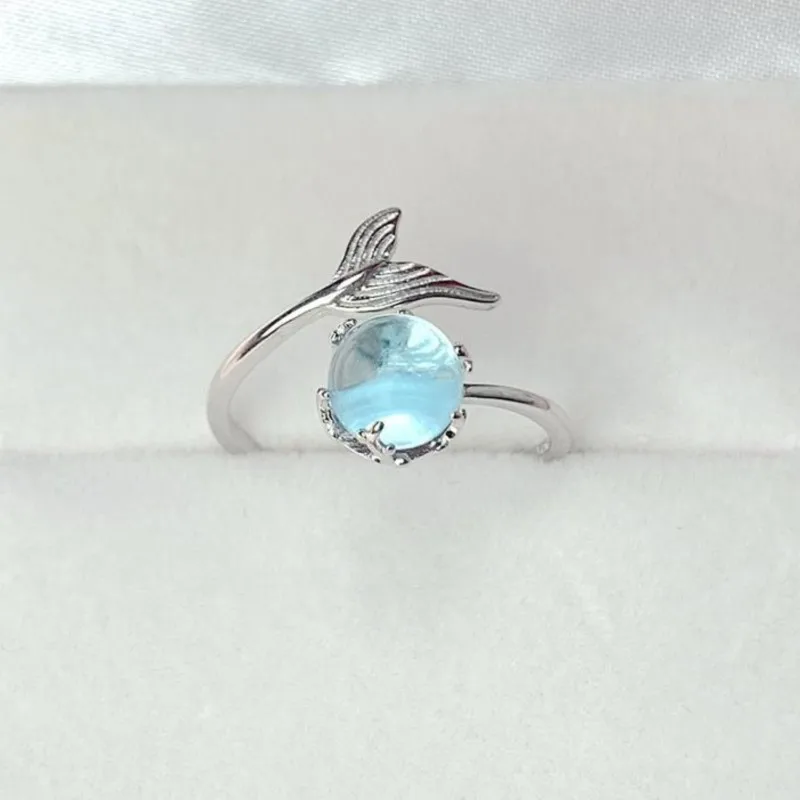 Blue Zircon Mermaid Bubble Symbol Shape Rings for Women Creative Fish Tail Finger Ring Fashion  Party Girls Gift anillos mujer
