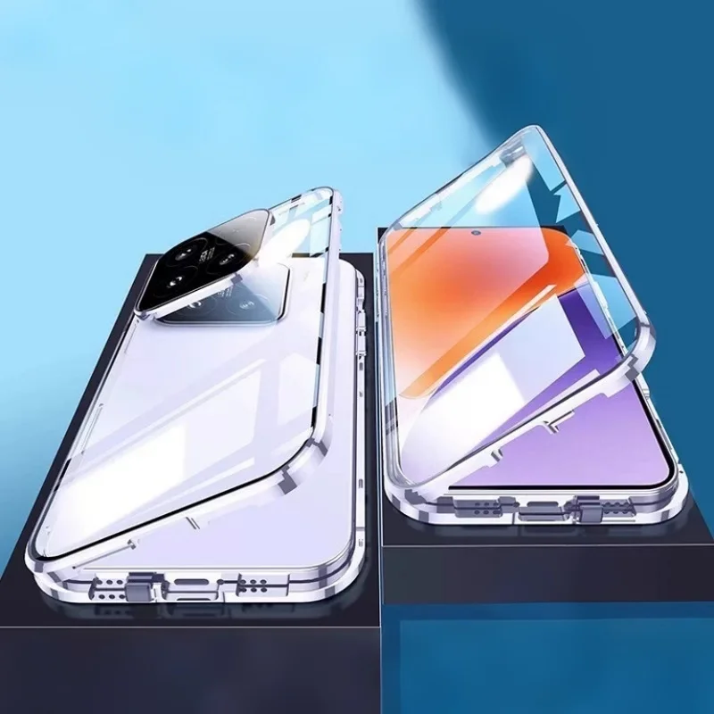 Premium Metal Magnetic Phone Case with Double-Sided Tempered Glass Cover