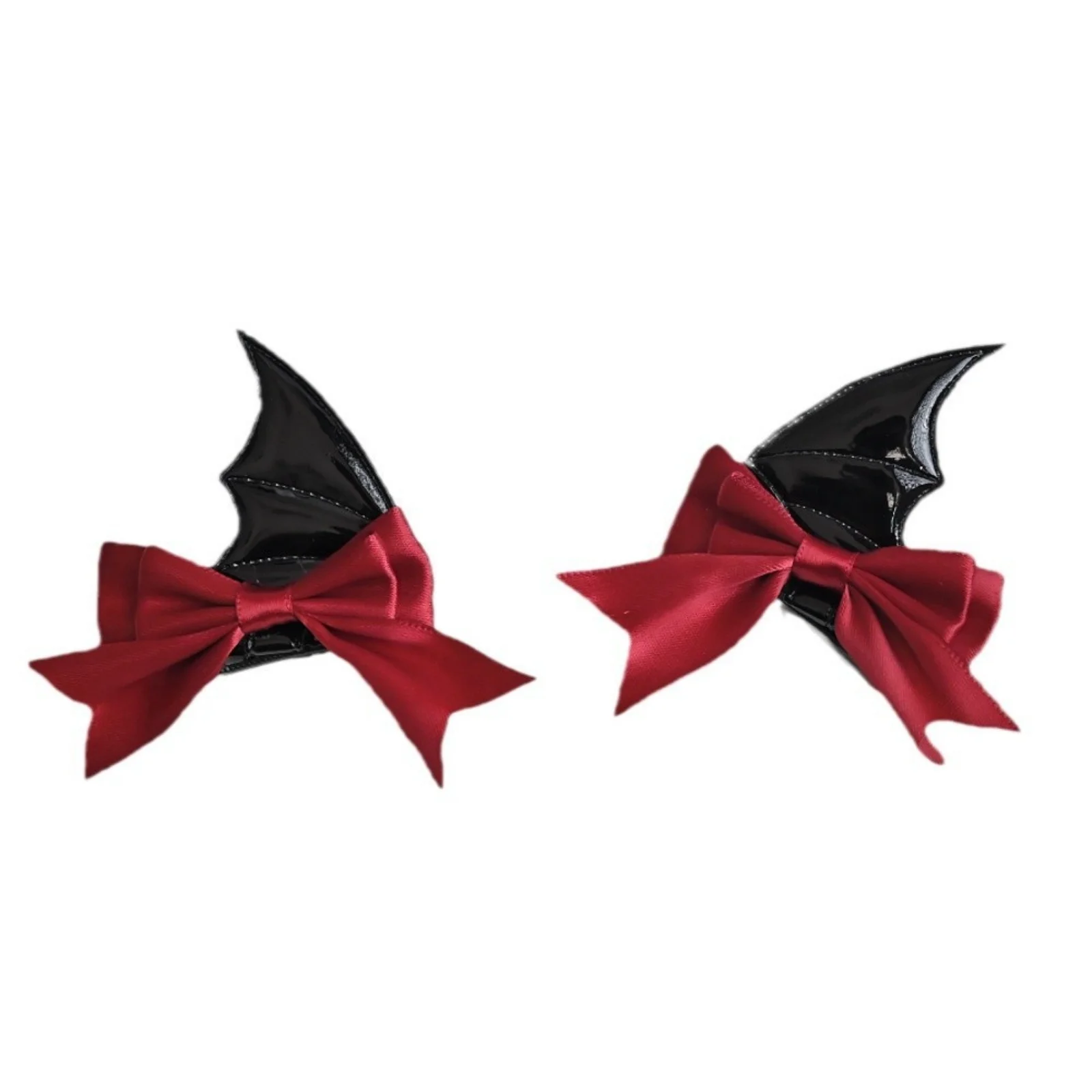 2PCS Halloween Devil Horn Bow Hair Clips, 4Pcs Black & Red Bat Wing Hairpins, Cute Cosplay Hair Accessories