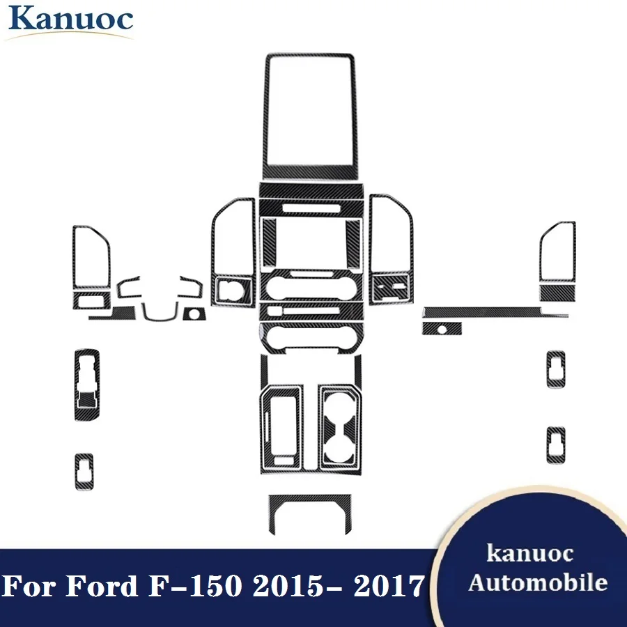 

Carbon Fiber Black Stickers Car Interior Decorative Accessories Various Parts For Ford F-150 2015 2016 2017 With 8-Inch Touch