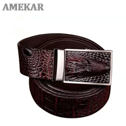 2021 Good Quality Cow Genuine Leather Belts For Men Alligator Pattern Automatic Buckle Mens Belt  Original Brand