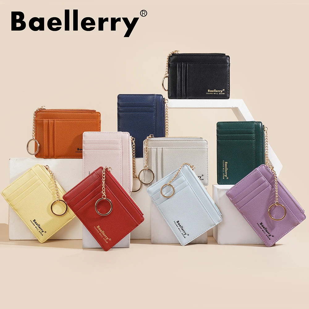Baellerry Women's Card Holder with Keychain Ins Style Multi Card Wallet Slim Zip Around Coin Purse Fashion Mini Wallet for Keys