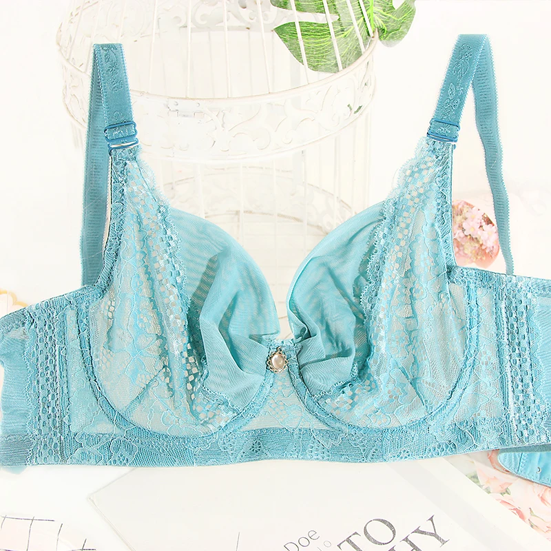 Ultra-thin Cup Bra Large Size Lace Mesh Breathable Push Up Bra Sexy Women Underwear Brassiere Gather No Padded Lingerie Bralette