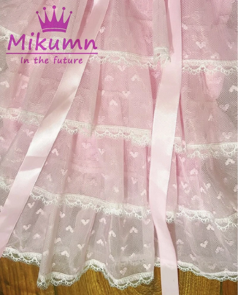 Mikumn Harajuku Women Sweet Pink Bow Fluffy Lace Leg Warmer Socks Y2k Japanese Lolita Kawaii Multilayer Mesh Ruffles Leg Covers