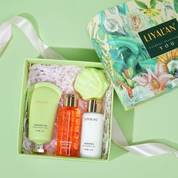 4pcs Bath & Body Gift Set for Women, Nourishing Home Spa Kit with Body Wash, Bath Bomb, Body Lotion, Hand Cream