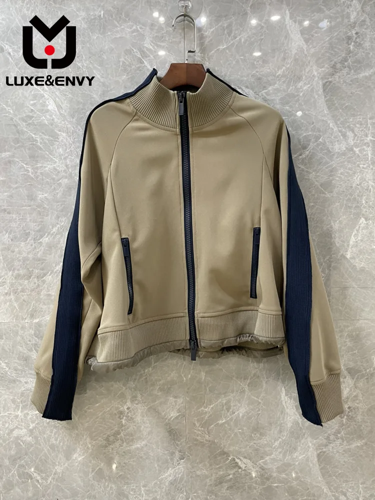 

LUXE&ENVY Niche Design Dark Minimalist Yarn-dyed With Border Lace Hemline Adjustable Jacket Coat 2023 Spring Autun New
