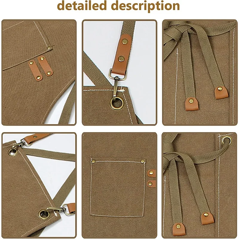 Unisex Canvas Work Apron Carpenter Apron with 3 pockets 5