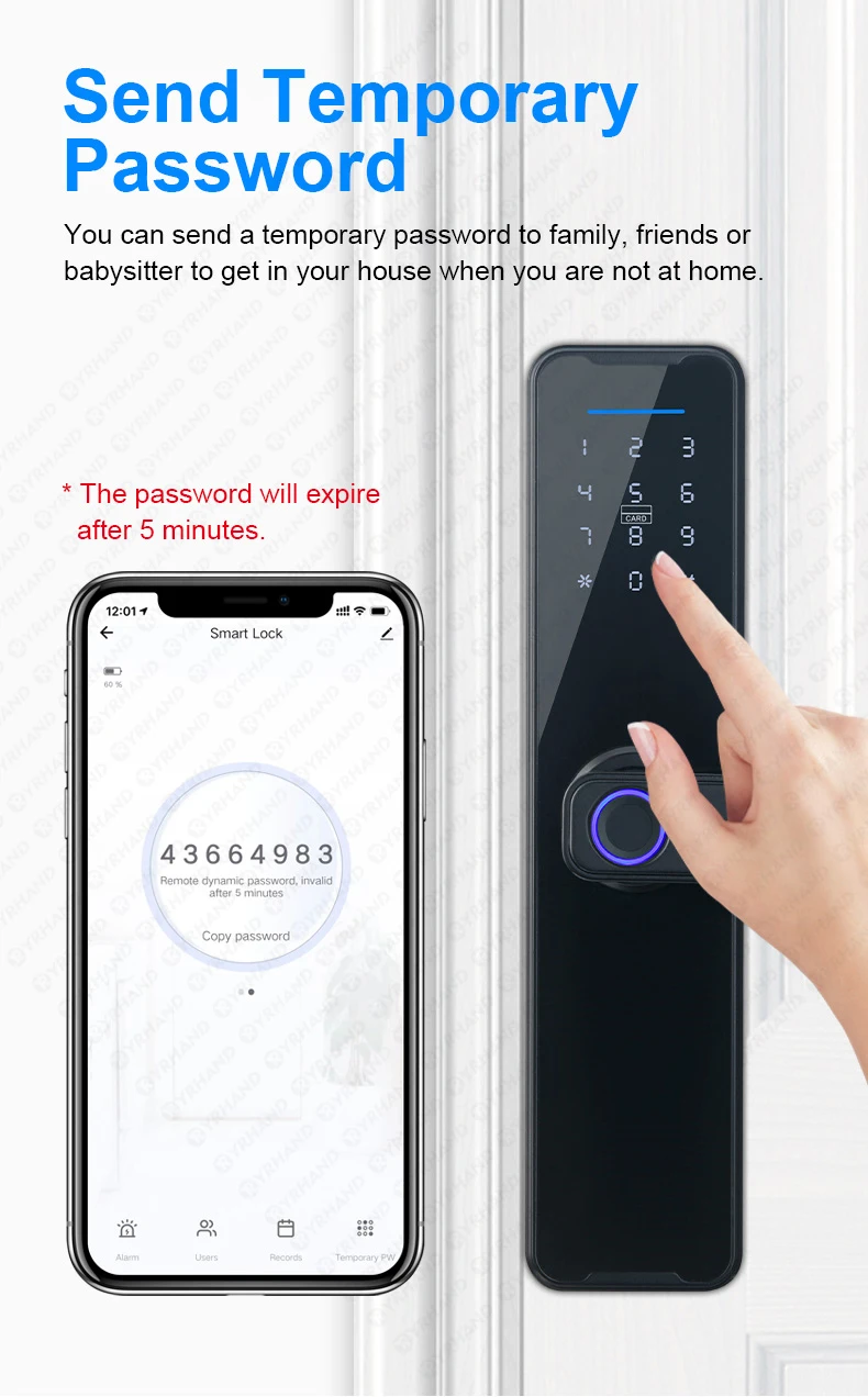 K7 fechadura eletronico digital Biometric Black Smart Lock Tuya App Remote Unloc