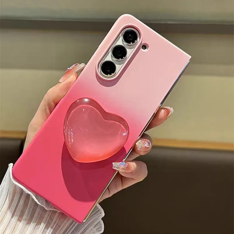 

For Samsung Galaxy Z Fold 6 ZFold6 Z Fold 5 Fold5 INS Pink Love Heart Bracket Folding Gradient Phone Case Cover Funda