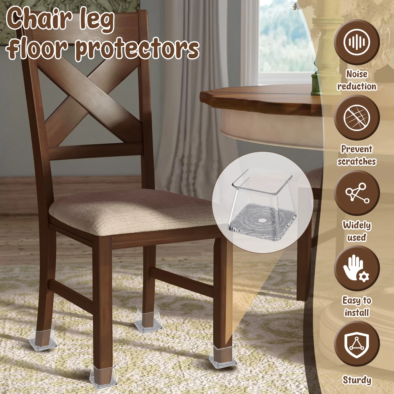 32Pcs Furniture Leg Cover Silicone Square Chair Leg Floor Protectors with Felt Bottom Anti Slip Chair Leg Caps for Reduce Noise