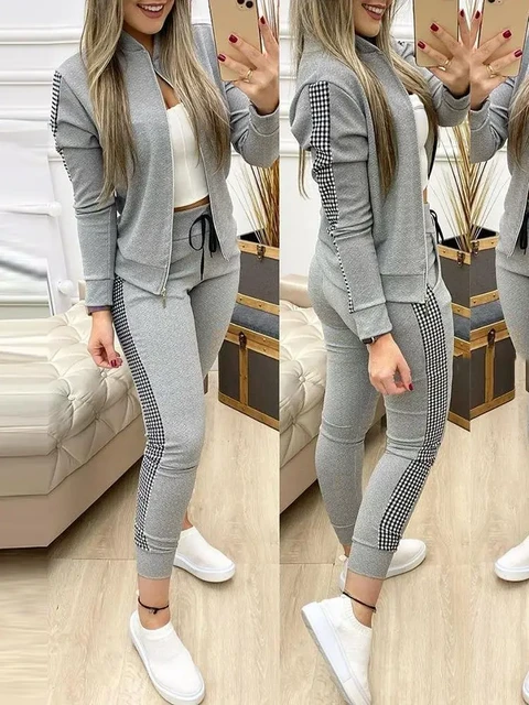 Outono inverno duas peças conjunto de roupas femininas manga longa  pullovers sweatpants com cordão 2 peça conjunto treino feminino - AliExpress