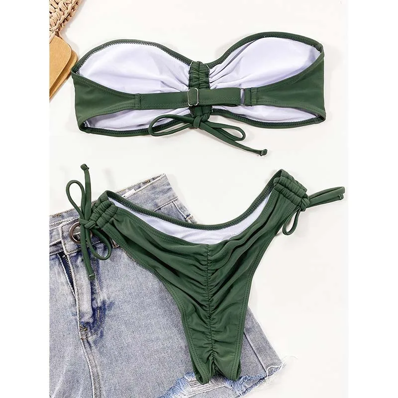   Bandeau Ű Drawstring   2022 ο ̽    ﰢ Biquini Beachwear Bahting Suit