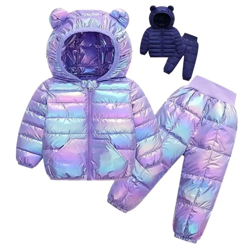 

Winter 2pcs Suit Children Clothing Sets Kids Wadded Jacket Warm Faux Down Jackets+Pants Baby Girls Snowsuit Coats Boys Overcoat