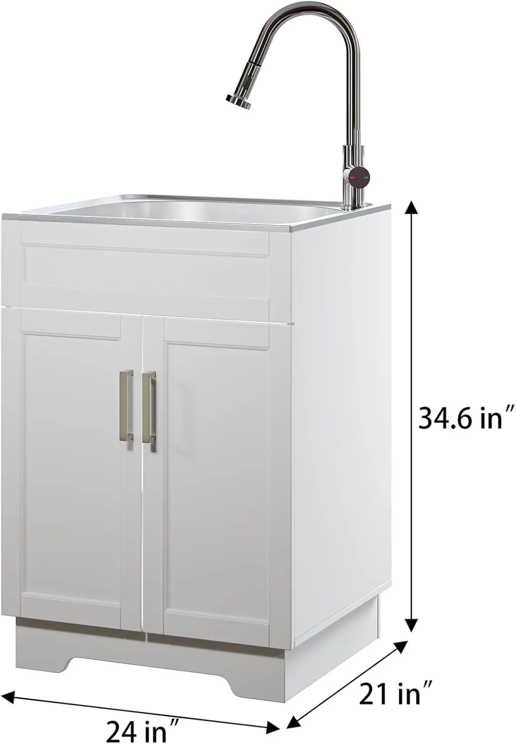 Laundry Sink Cabinet with Stainless Steel Sink and Pull-Down Faucet, 24 Inch Large Utility Sink Cabinet for Laundry/Utility Room