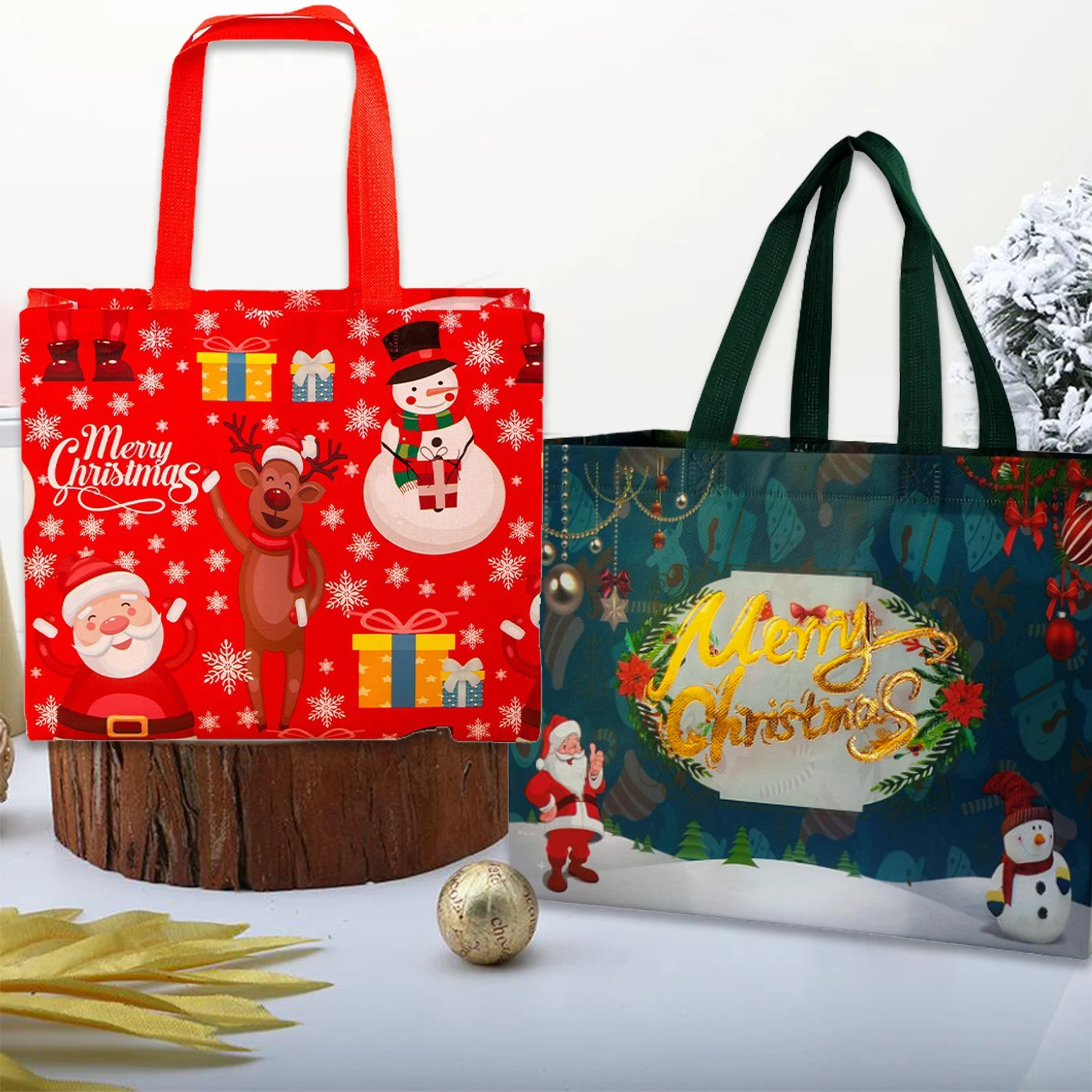 Marry Christmas Tote Bags Gift Package Fabric Handle Santa Claus Home Handmade Kids Party Favors New Year Supplies