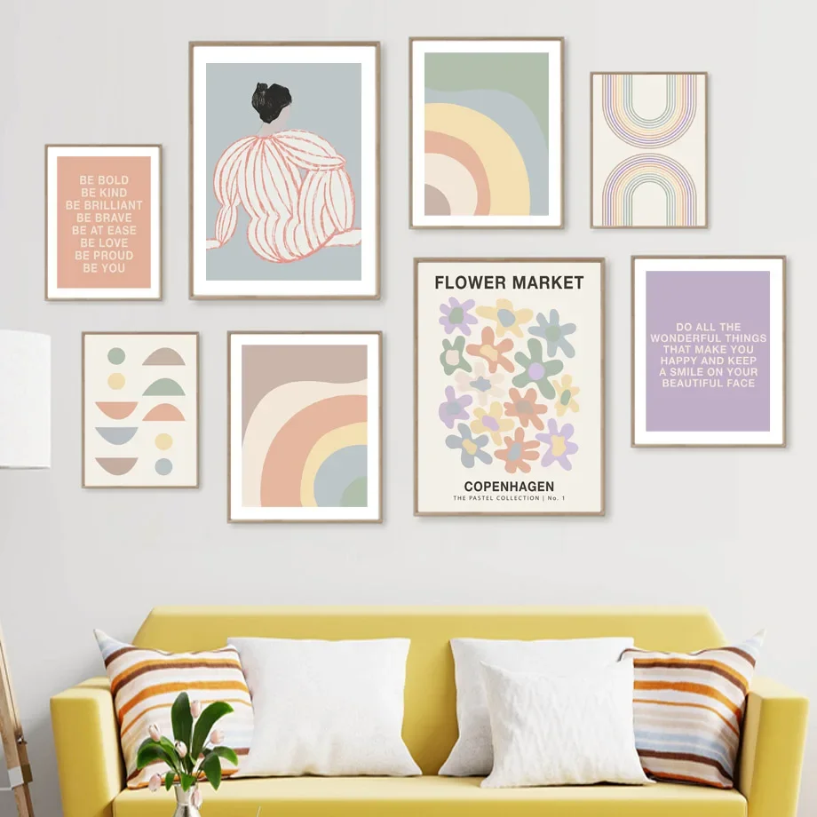

Flower Market Curve Girl Rainbow Abstract Wall Art Canvas Painting Nordic Posters And Prints Wall Pictures For Living Room Decor