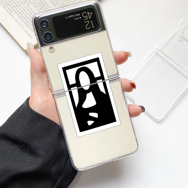 Artistic Clear Hard Folding Phone Case with David & Mona Lisa Design