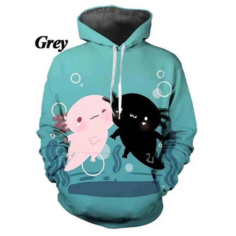 Nueva gran oferta, linda sudadera con capucha con estampado 3D de axolotl para hombres y mujeres, tendencia de ocio al aire libre, suéter de cuello redondo, sudadera con capucha gráfica