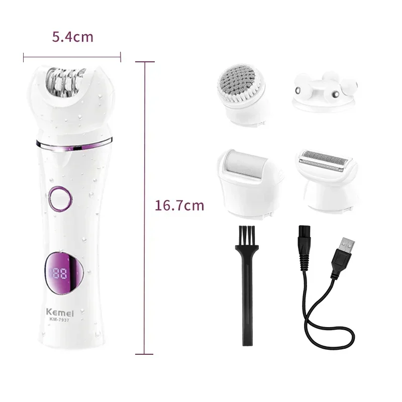 Kemei KM-7937 rechargeable multifunctional portable electric body shaver with five in one hair remover 5