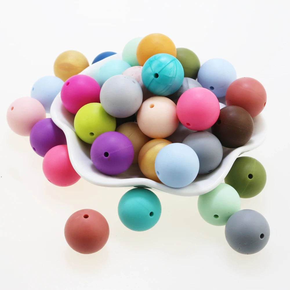 

100Pcs 10mm 12mm 15mm 20mm Silicone Beads For Teething Necklace Baby Chew Teether BPA Free Round